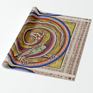 MEDIEVAL BESTIARY, SNAKE DRAGON CIRCLES  WRAPPING PAPER