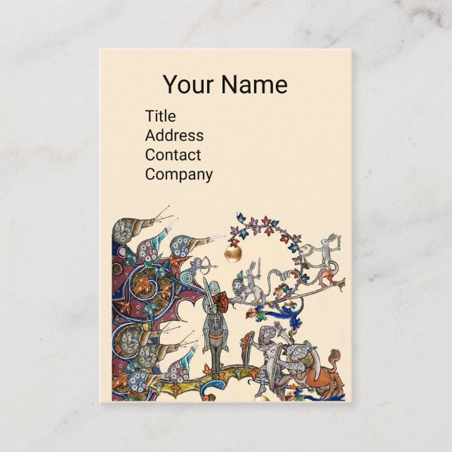 MEDIEVAL BESTIARY WAR, KNIGHTS,GIANT SNAILS Cream Business Card (Front)