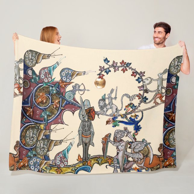 MEDIEVAL BESTIARY WAR, KNIGHTS,GIANT SNAILS Green Fleece Blanket (In Situ)