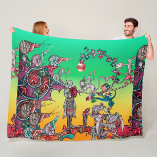 MEDIEVAL BESTIARY WAR, KNIGHTS,GIANT SNAILS Green Fleece Blanket
