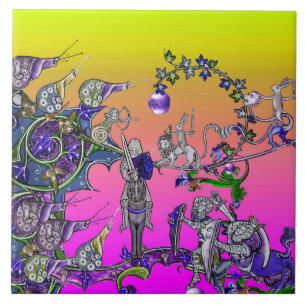 MEDIEVAL BESTIARY WAR, KNIGHTS,GIANT SNAILS Pink Tile