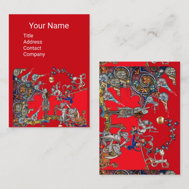 MEDIEVAL BESTIARY WAR, KNIGHTS,GIANT SNAILS Red  Business Card (Front/Back)