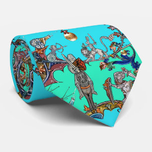 MEDIEVAL BESTIARY WAR, KNIGHTS,GIANT SNAILS  Teal  Tie