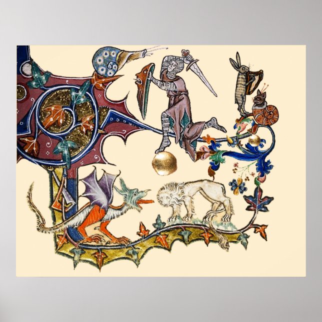 MEDIEVAL BESTIARY WAR Snail vs Knight ,Dragon.Lion Poster (Front)
