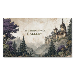 Medieval Castle Forest Valley Vintage Illustration Magnetic Business Card