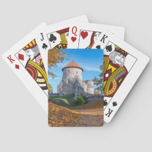 Medieval castle surrounded by forest playing cards