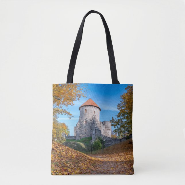 Medieval castle surrounded by forest tote bag (Front)