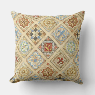 Medieval Ceramic Tile Crowns Fleur De Lis Cushion