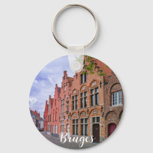 Medieval colorful brick houses in Bruges, Belgium Key Ring