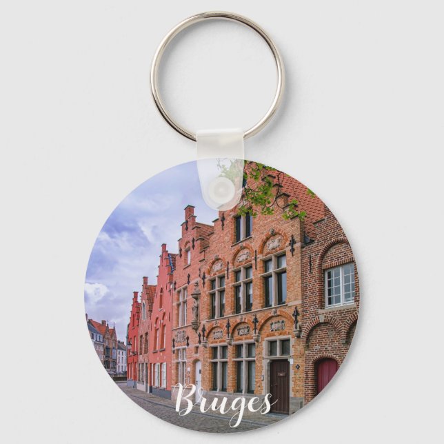 Medieval colorful brick houses in Bruges, Belgium Key Ring (Front)