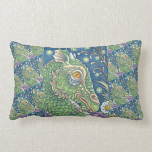 MEDIEVAL DRAGON HEAD PORTRAIT, WHIMSICAL FANTASY LUMBAR CUSHION