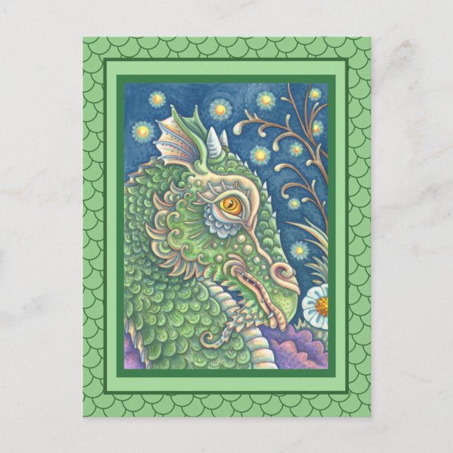 MEDIEVAL DRAGON HEAD PORTRAIT, WHIMSICAL FANTASY POSTCARD (Front)