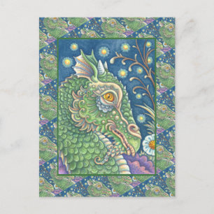 MEDIEVAL DRAGON HEAD PORTRAIT, WHIMSICAL FANTASY POSTCARD