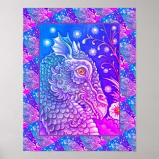 MEDIEVAL DRAGON HEAD PORTRAIT, WHIMSICAL FANTASY POSTER