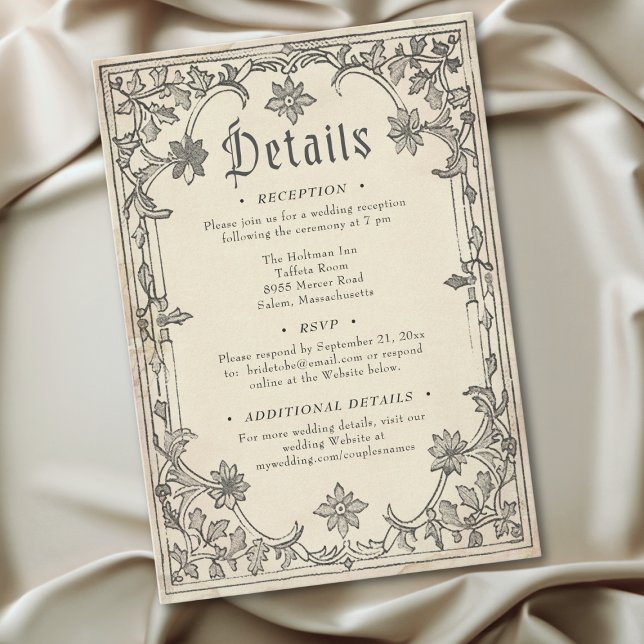 Medieval Fantasy Black Vintage Etching Wedding Enclosure Card (Medieval Fantasy Black Vintage Etching Wedding Enclosure Card)