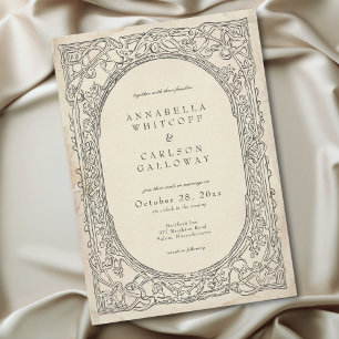 Medieval Fantasy Black Vintage Etching Wedding Invitation