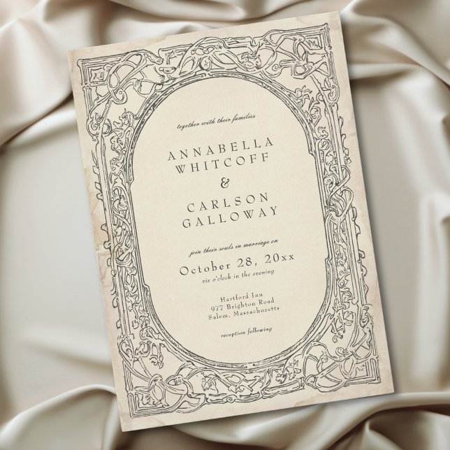 Medieval Fantasy Black Vintage Etching Wedding Invitation (Medieval Fantasy Black Vintage Etching Wedding Invitation)