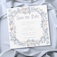 Medieval Fantasy Frame Blue Gold Etching Wedding