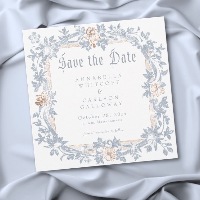 Medieval Fantasy Frame Blue Gold Etching Wedding Save The Date (Medieval Fantasy Frame Blue Gold Etching Wedding Save The Date)