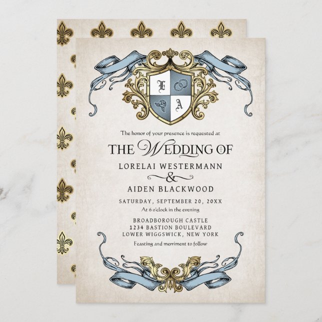 Medieval Fantasy Monogram Crest Wedding Invitation (Front/Back)