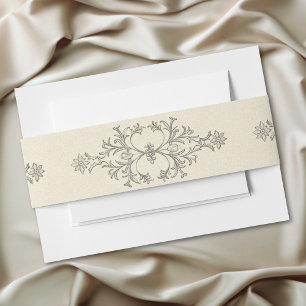 Medieval Fantasy Vintage Black Etching Wedding Invitation Belly Band
