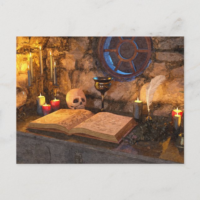 Medieval Fantasy Wizard's Study Holiday Postcard (Front)