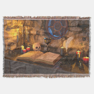 Medieval Fantasy Wizard's Study Throw Blanket