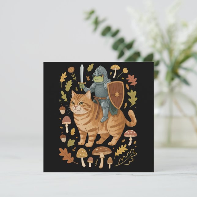 Medieval Frog on Orange Cat Goblincore Weird Stuff Invitation (Standing Front)
