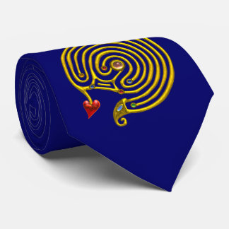 MEDIEVAL GOLD BLUE HYPER LABYRINTH WITH GEMSTONES TIE