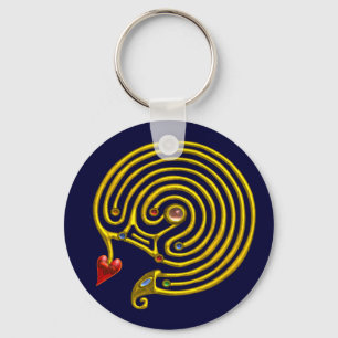 MEDIEVAL GOLD HYPER LABYRINTH WITH GEMSTONES Blue Key Ring