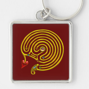 MEDIEVAL GOLD HYPER LABYRINTH WITH GEMSTONES Red Key Ring