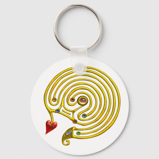 MEDIEVAL GOLD HYPER LABYRINTH WITH GEMSTONES White Key Ring (Front)