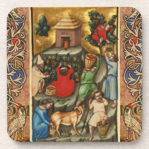 MEDIEVAL GRAPE VINEYARD HARVEST Antique Grapevine Coaster
