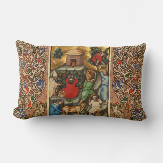 MEDIEVAL GRAPE VINEYARD HARVEST Antique Grapevine Lumbar Cushion (Front)