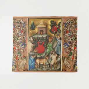 MEDIEVAL GRAPE VINEYARD HARVEST Antique Grapevine  Tapestry