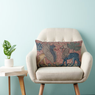 Medieval Griffin & Unicorn Tapestry Lumbar Cushion