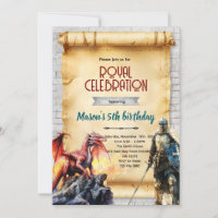 Medieval knight and dragon invitation
