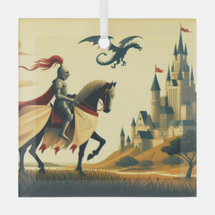 Medieval Knight/dragon/castle fantsy Glass Tree Decoration