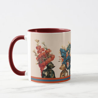 MEDIEVAL KNIGHT HELMETS WITH RED FEATHERS DRAGONS  MUG
