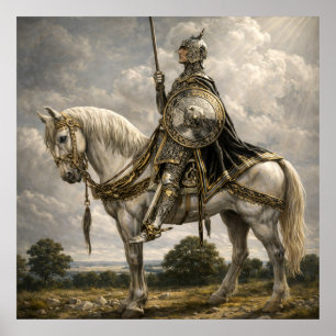 Medieval Knight on Horseback Retro Fantasy Art Poster