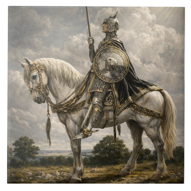 Medieval Knight on Horseback Retro Fantasy Art Tile (Front)