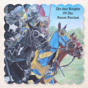 medieval knights jousting on horses historic art paper coaster