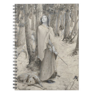 Medieval Lady Warrior Forest Monochrome Art Notebook