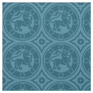 Medieval Lions, Peacock Blue Fabric