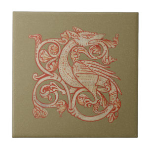 Medieval Manuscript Dragon Ceramic Tile