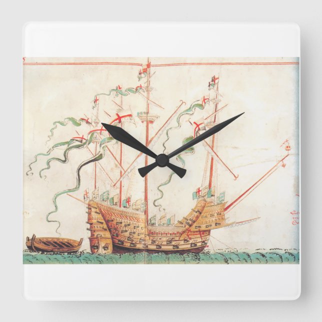 Medieval Naval Ship Square Wall Clock (Front)