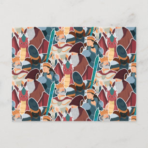 Medieval Pattern Knights & Dragons Cute Summer Postcard