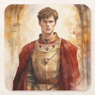 Medieval Prince Square Paper Coaster
