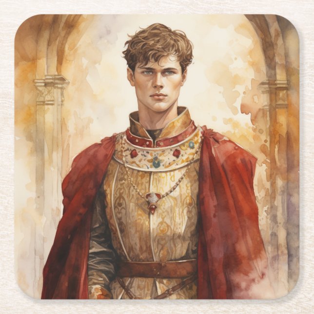 Medieval Prince Square Paper Coaster (Front)