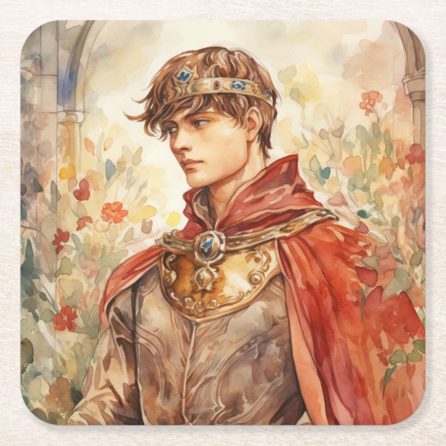 Medieval Prince Square Paper Coaster (Front)